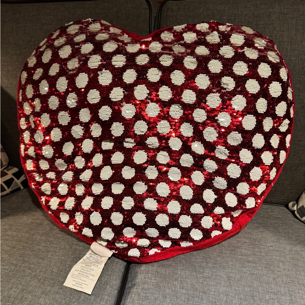 Heart-Shaped Red and White Sequence Polka Dot Pillow